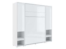 Lit mural escamotable CONCEPTION PRO 120x200 cm blanc/blanc brillant (vertical) avec armoires