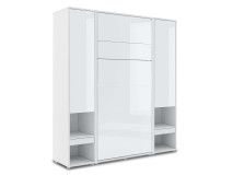 Lit mural escamotable CONCEPTION PRO 90x200 cm blanc/blanc brillant (vertical) avec armoires et matelas