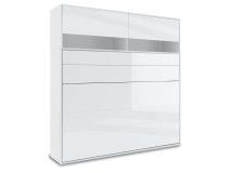 Lit mural escamotable CONCEPTION PRO 140x200 cm blanc brillant (horizontal) avec surmeuble et matelas