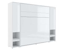 Lit mural escamotable CONCEPTION PRO 180x200 cm blanc/blanc brillant (vertical) avec armoires