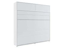 Lit mural escamotable CONCEPTION PRO 160x200 cm blanc mat (horizontal) avec surmeuble et matelas