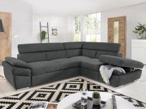 Canapé d’angle convertible ANGITE avec méridienne droite tissu anthracite