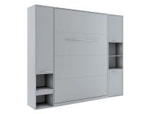 Lit mural escamotable CONCEPTION 140x200 cm gris mat (vertical) avec armoires avec matelas