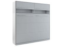 Lit mural escamotable CONCEPTION 140x200 cm gris mat (horizontal) avec surmeuble avec matelas