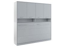 Lit mural escamotable CONCEPTION 90x200 cm gris mat (horizontal) avec surmeuble et avec matelas