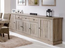 Buffet/bahut YORKO 5 portes 3 tiroirs chêne cristal clair