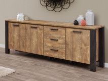 Buffet/bahut RUIZ 3 portes 3 tiroirs 216 cm teck orangé