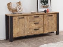 Buffet/bahut RUIZ 2 portes 3 tiroirs teck orangé