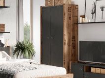 Armoire FANJO 2 portes 1 tiroir épicéa alpin/acier