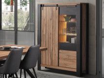 Vitrine SIMETTRA 2 portes 2 tiroirs chêne scarlet avec led