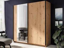 Armoire GONZOLA 2 portes coulissantes 180 cm chêne artisan avec miroir