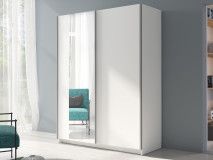 Armoire GONZOLA 2 portes coulissantes 180 cm blanc avec miroir