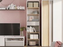 Bibliothèque ILONA 6 niches 1 tiroir blanc/chêne salisbury