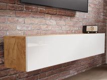 Meuble tv-hifi KINGSTON 1 porte battante 160 cm chêne doré/blanc brillant