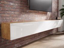 Meuble tv-hifi KINGSTON 2 portes battantes 280 cm chêne doré/blanc brillant