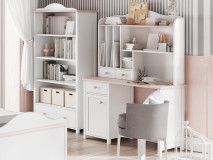 Bureau LUCIA 1 porte 3 tiroirs blanc/rose