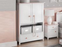 Commode haute LUCIA 2 portes 1 tiroir blanc/rose