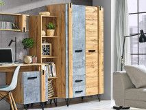 Armoire MILPO 2 portes 2 tiroirs chêne wotan/béton