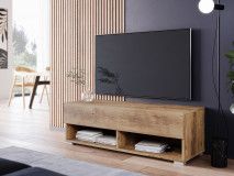 Meuble tv-hifi ACAPULCO 1 porte battante 100 cm châtaignier naturel avec led