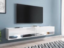 Meuble tv-hifi ACAPULCO 2 portes battantes 180 cm blanc/blanc brillant avec led