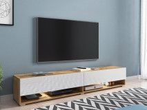 Meuble tv-hifi ACAPULCO 2 portes battantes 180 cm chêne wotan/blanc brillant avec led