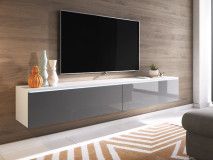 Meuble tv-hifi DUBAI 2 portes battantes 180 cm blanc/gris brillant