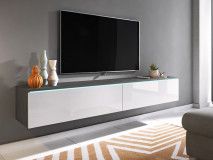 Meuble tv-hifi DUBAI 2 portes battantes 180 cm matera/blanc brillant avec led