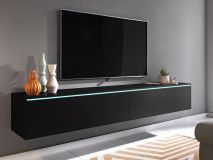 Meuble tv-hifi DUBAI 2 portes battantes 180 cm noir avec led