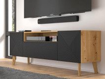 Meuble tv-hifi LUFFY 3 portes chêne artisan/noir