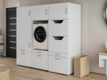 Meuble WASHING 1 machine avec armoire linge et armoire LARGE blanc