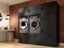 Meuble WASHING 2 machines côte à côte avec armoire 1 porte 2 tiroirs LARGE noir
