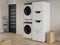 Meuble WASHING 2 machines superposé avec 1 armoire linge LARGE blanc