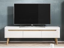 Meuble tv-hifi NORDO 3 tiroirs blanc/blanc brillant