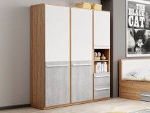 Armoire PLANITY 3 portes 2 tiroirs chêne nash/blanc/béton