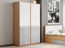 Armoire PLANITY 2 portes chêne nash/blanc/béton