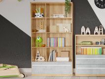 Bibliothèque PLANITY 6 étagères chêne nash/blanc/béton