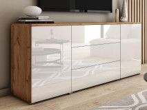 Buffet/bahut DUBAI 2 portes 3 tiroirs chêne wotan/blanc brillant