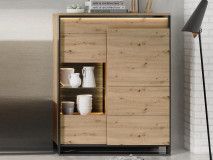 Vitrine QUANTINO 2 portes 140 cm chêne artisan/noir avec led