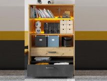 Commode haute BIC 2 tiroirs chêne artisan/gris soie