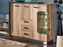 Armoire ROMERIO 3 portes 3 tiroirs droite chêne canyon/arusha avec led