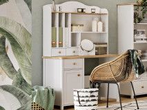 Bureau SHELLY 1 porte 1 tiroir blanc/chêne nash avec surmeuble