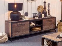 Meuble tv-hifi KUTINA 2 portes bois navire noir