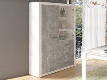 Vitrine GENJI 2 portes 3 tiroirs béton/blanc