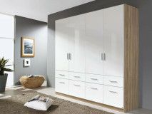 Armoire CELLON sonoma 4 portes et 8 tiroirs blanc brillant