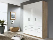 Armoire CELLON sonoma 3 portes et 6 tiroirs blanc brillant