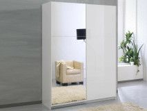 Armoire SALSA blanc laqué 2 portes coulissantes 148 cm portes blanc laqué/miroir