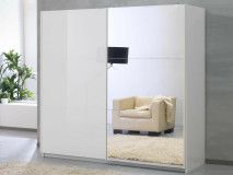 Armoire SALSA blanc laqué 2 portes coulissantes 230 cm portes blanc laqué/miroir
