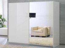 Armoire SALSA blanc laqué 2 portes coulissantes 263 cm portes blanc laqué/miroir