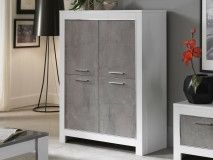 Meuble bar MADONNA 4 portes blanc laqué/béton laqué