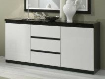 Buffet/bahut ROMEO 2 portes et 3 tiroirs noir laque/blanc laque